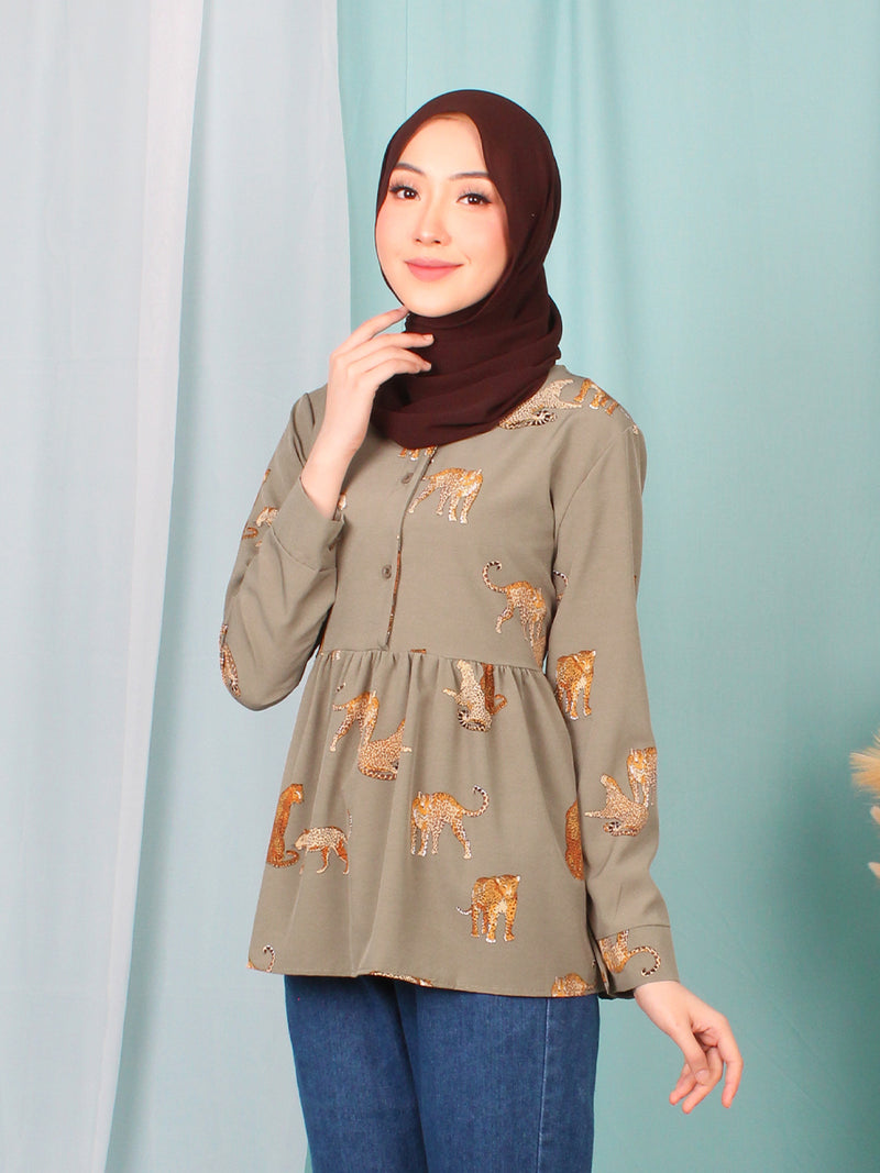 CHEETAH WAIST TIE BLOUSE BT946
