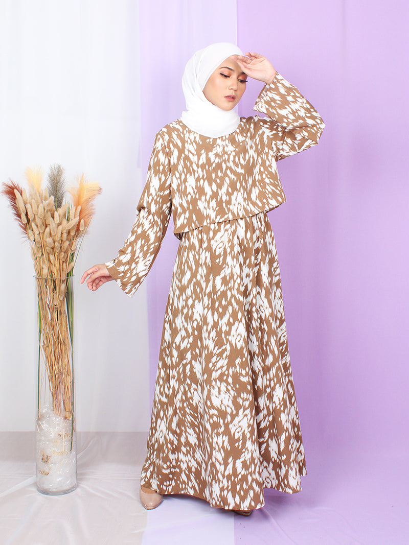 ANIMAL PATTERN CROP LAYERED DRESS BD262