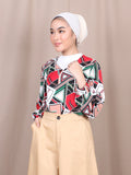 FRET PATTERN V-NECK BLOUSE BT817