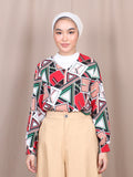 FRET PATTERN V-NECK BLOUSE BT817