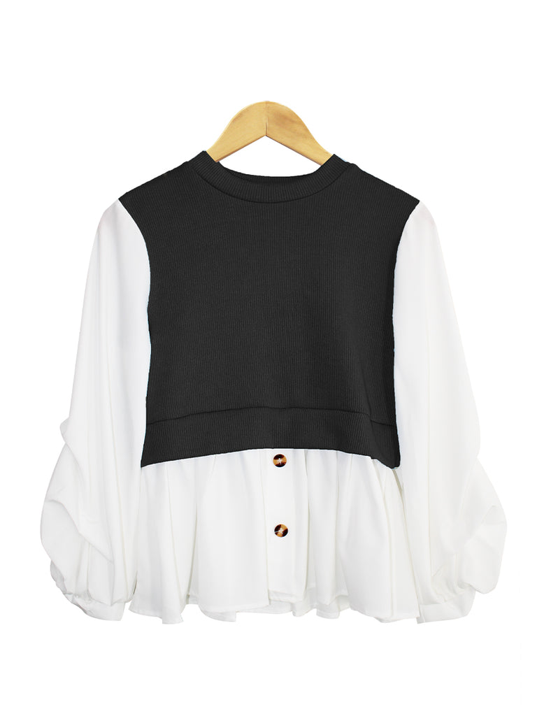 TWO TONE CONTRAST BLOUSE CT089