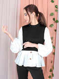 TWO TONE CONTRAST BLOUSE CT089