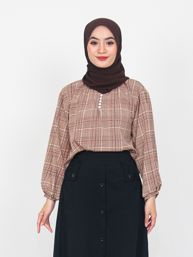 PLAID PATTERN BUTTON BLOUSE CT204