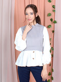 TWO TONE CONTRAST BLOUSE CT089