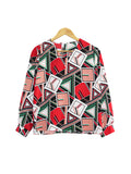 FRET PATTERN V-NECK BLOUSE BT817