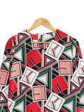 FRET PATTERN V-NECK BLOUSE BT817
