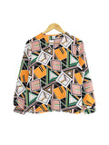 FRET PATTERN V-NECK BLOUSE BT817
