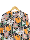 FRET PATTERN V-NECK BLOUSE BT817